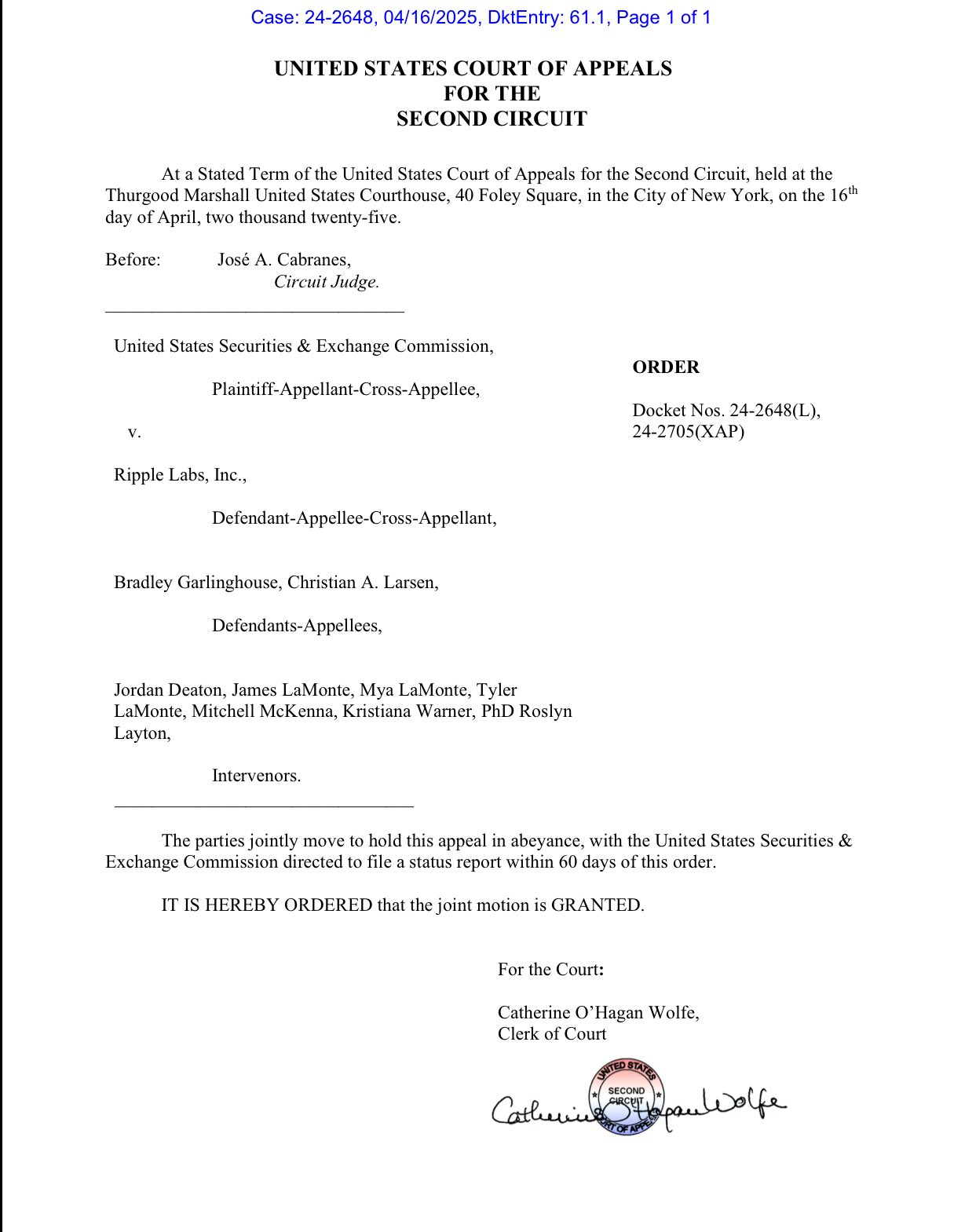 XRP lawsuit pause announcement | Source: X
